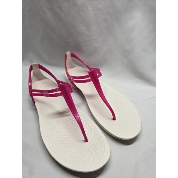 Crocs Isabella White And Pink T-Strap Iconic Comfort Sandal Size 9 Women's - Picture 2 of 15